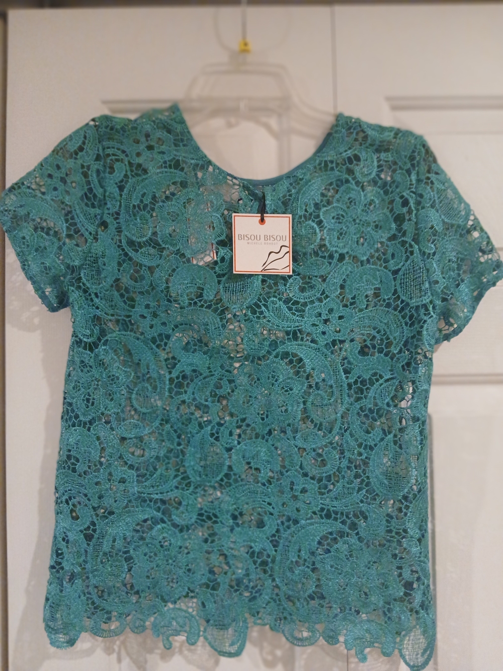 Bisou Bisou Teal Lace Short-Sleeve Top